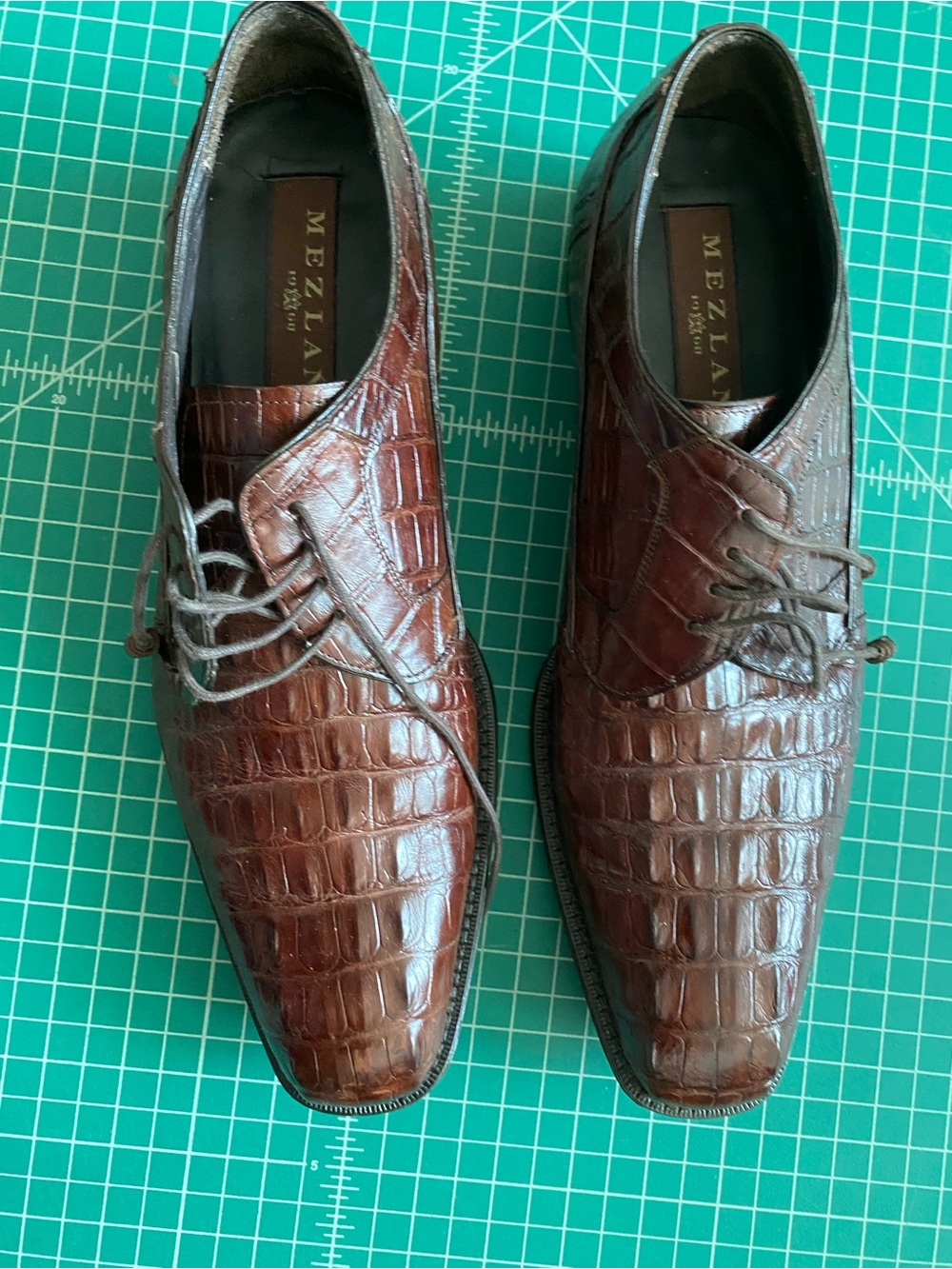 Mezlan Brown genuine Croc Leather Derby Dress Shoes